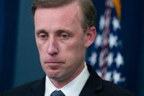 White House national security adviser Jake Sullivan listens to a question during a press briefi ...