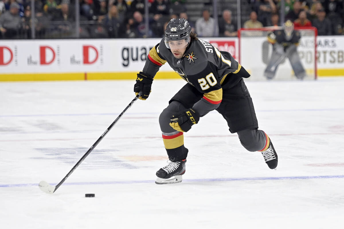 FILE - Vegas Golden Knights center Chandler Stephenson skates against the Nashville Predators d ...