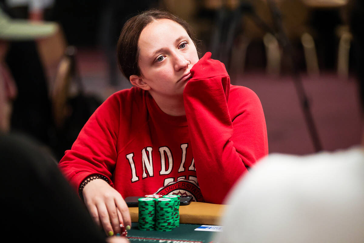 Shelby Wells plays during day six of the World Series of Poker Main Event, the $10,000 buy-in N ...