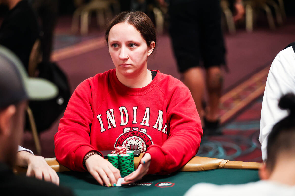 Shelby Wells plays during day six of the World Series of Poker Main Event, the $10,000 buy-in N ...