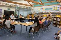 Gov. Steve Sisolak speaks to students at Caughlin Ranch Elementary School in Reno, Nevada on Ju ...