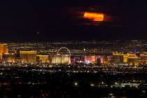 The Buck Moon rises over the Strip on Wednesday, July 13, 2022, in Las Vegas. (L.E. Baskow/Las ...