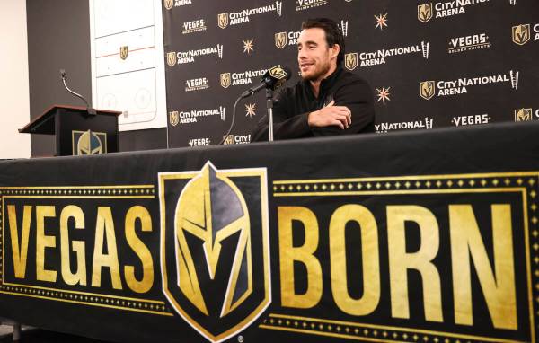 Golden Knights forward Reilly Smith speaks with members of the media at City National Arena on ...