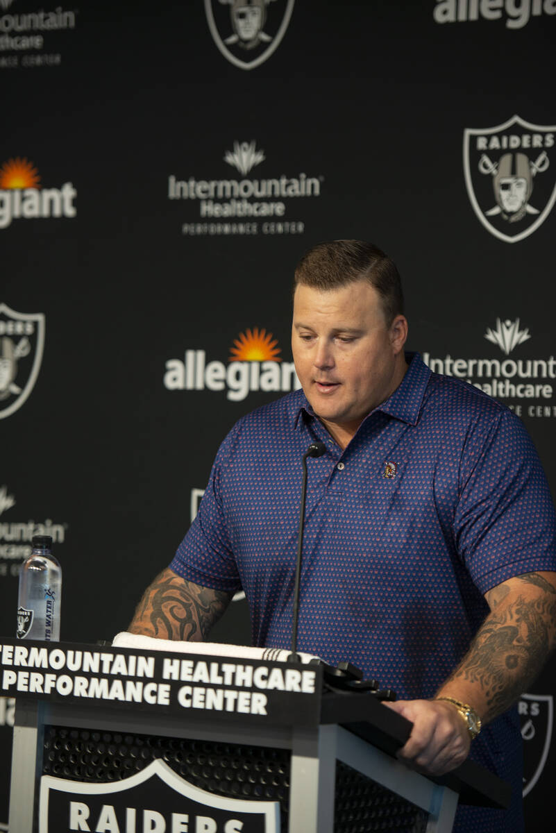 Las Vegas Raiders offensive guard Richie Incognito announces his retirement at the Raiders head ...