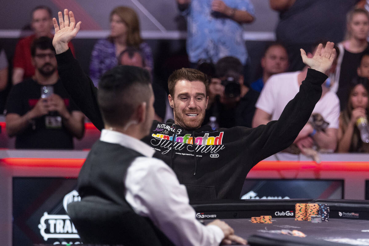 Adrian Attenborough competes in the last table of the main event during the World Series of Pok ...