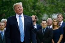 President Donald Trump speaks on the South Lawn at the White House, Monday, June 10, 2019, in W ...