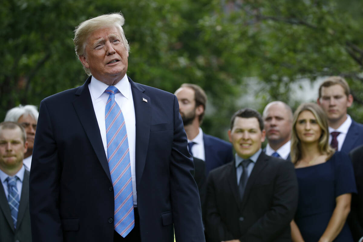 President Donald Trump speaks on the South Lawn at the White House, Monday, June 10, 2019, in W ...