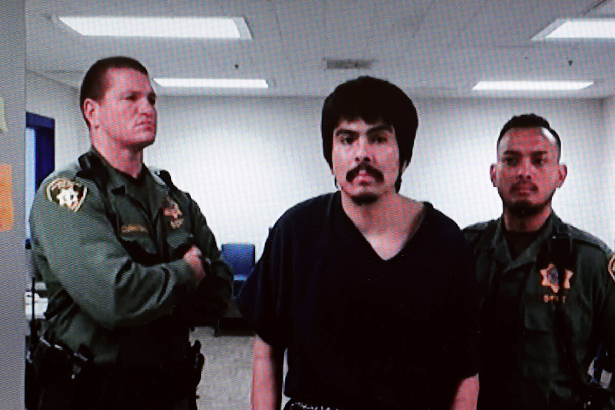 Hector Orellana appears via video in court at the Regional Justice Center in Las Vegas Tuesday, ...