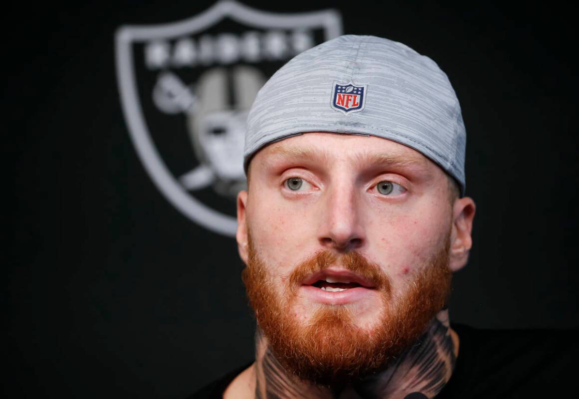 Raiders defensive end Maxx Crosby speaks during a press conference at Raiders Headquarters and ...