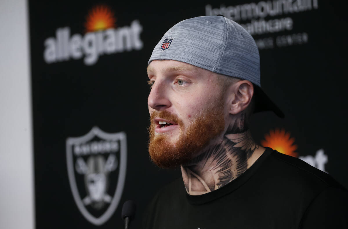 Raiders defensive end Maxx Crosby speaks during a press conference at Raiders Headquarters and ...