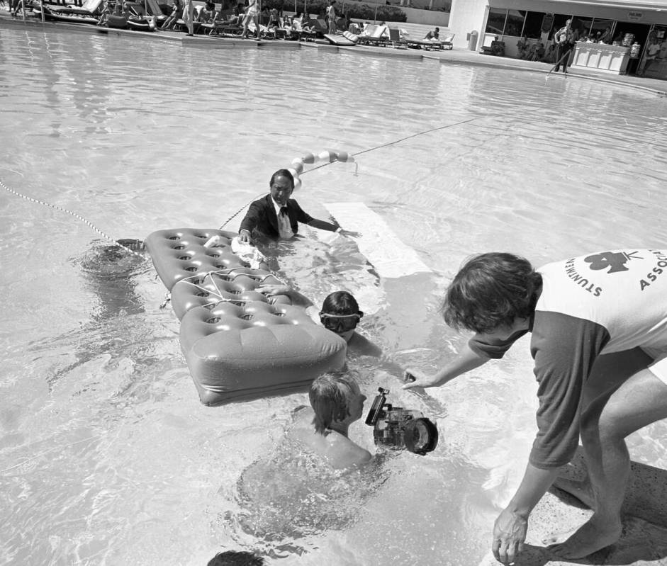 Paul Anka plays the piano in the Caesars Palace pool on Aug. 21, 1980. (Las Vegas News Bureau)