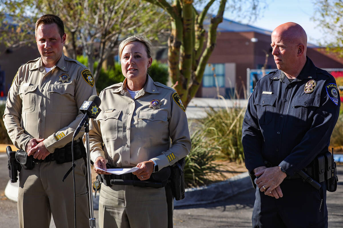 Capt. Jamie Prosser, deputy chief of LVMPD Professional Standards Division, addresses the media ...