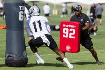 Raiders wide receiver Demarcus Robinson (11) runs the drill during team's practice at training ...