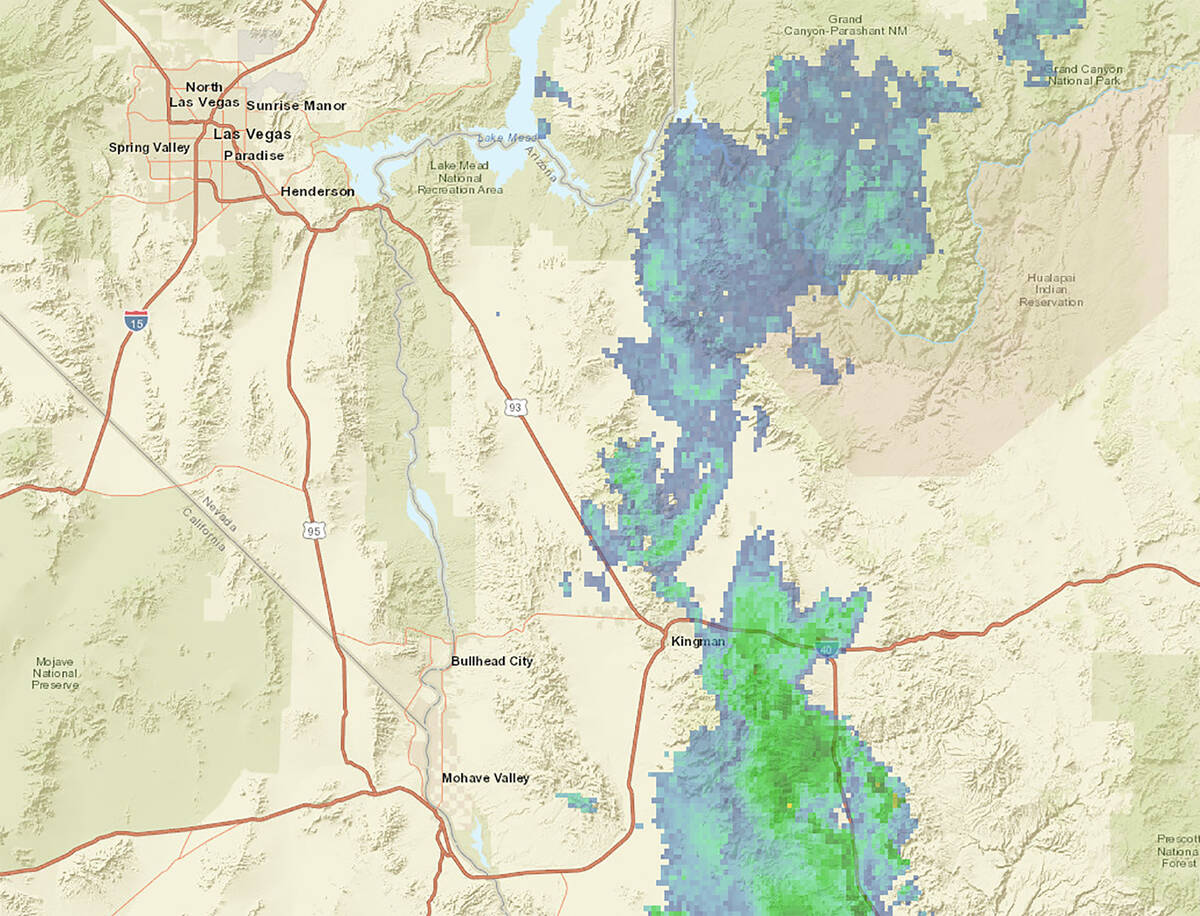A radar image of northwest Arizona about 9:25 p.m. Sunday, July 24, 2022. Flash flooding from 1 ...