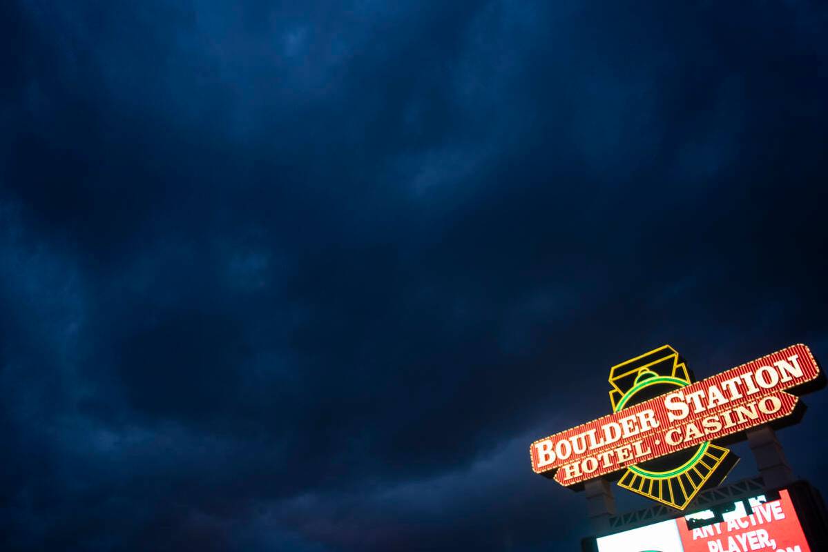 Storm clouds over Boulder Station hotel-casino on Wednesday, July 27, 2022 in Las Vegas. (Steel ...