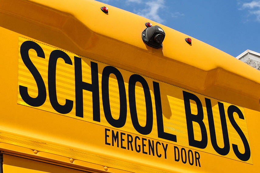 A school bus outfitted with five cameras on the exterior and four on the interior to allow for ...