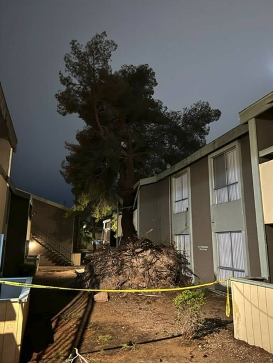 A storm damaged an apartment complex on Atlantic Street in Las Vegas on Friday, July 29, 2022. ...