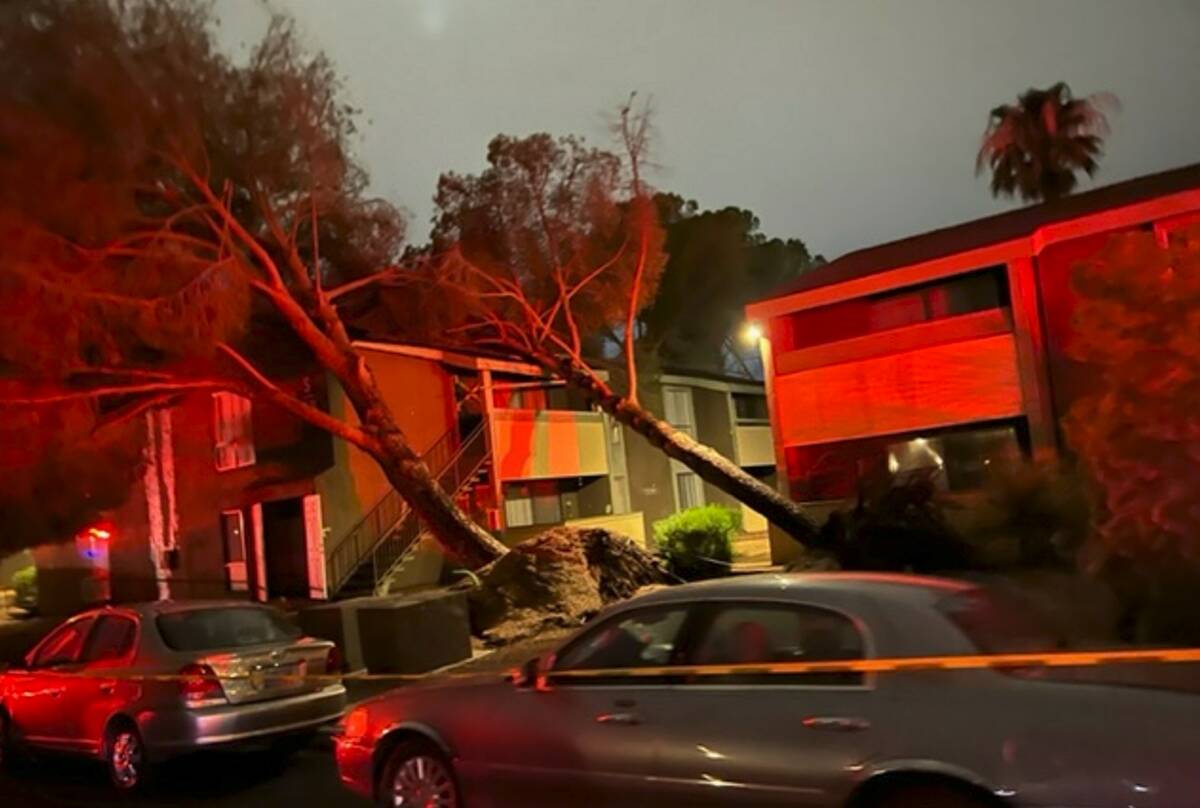 A storm damaged an apartment complex on Atlantic Street in Las Vegas on Friday, July 29, 2022. ...