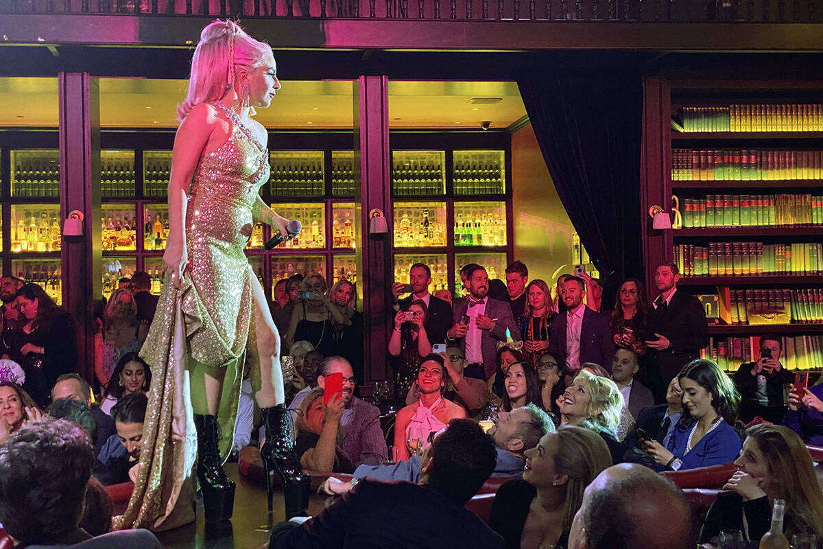 Lady Gaga and Brian Newman (not pictured) perform at NoMad Restaurant at Park MGM on the Las Ve ...