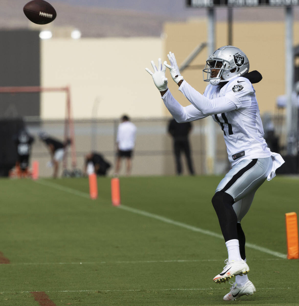 Raiders wide receiver Demarcus Robinson (11) prepares to make a catch during the team’s ...