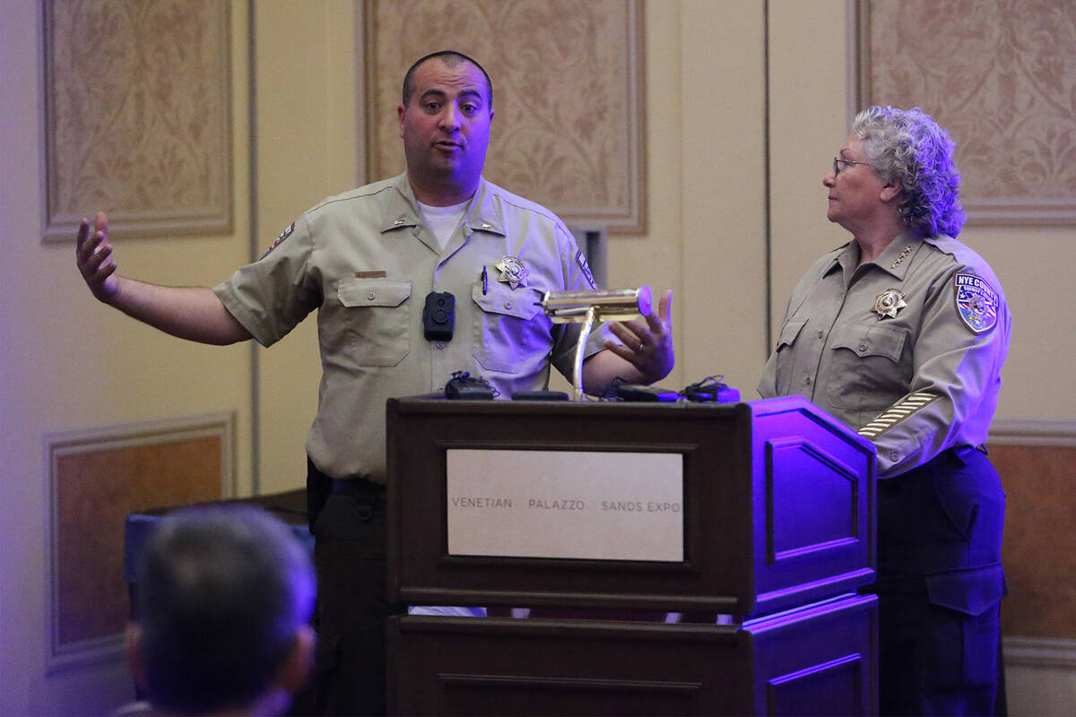 Then-Lt. David Boruchowitz, left, and Nye County Sheriff Sharon Wehrly during the SHOT Show at ...