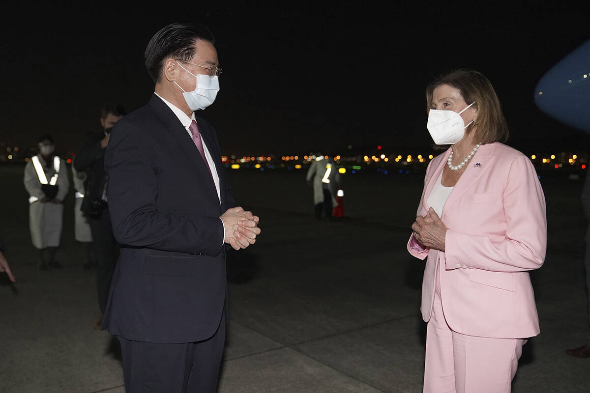 In this photo released by the Taiwan Ministry of Foreign Affairs, U.S. House Speaker Nancy Pelo ...