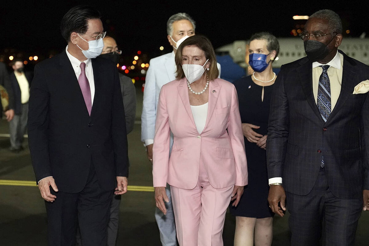 In this photo released by the Taiwan Ministry of Foreign Affairs, U.S. House Speaker Nancy Pelo ...