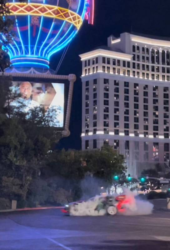 A screen grab of video of stunt driver Ken Block filming an Audi commercial on the Las Vegas St ...