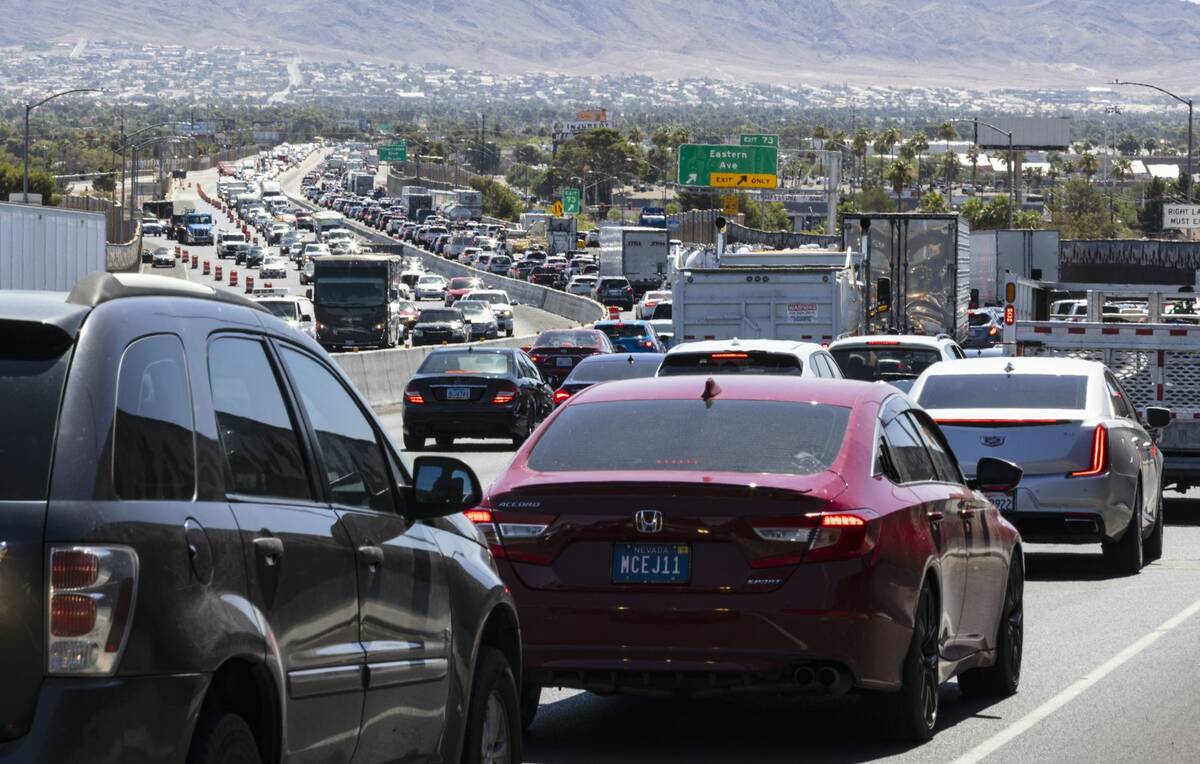Traffic is backed up on US 95 near Eastern and Charleston Avenues in July 2022 in Las Vegas. ( ...