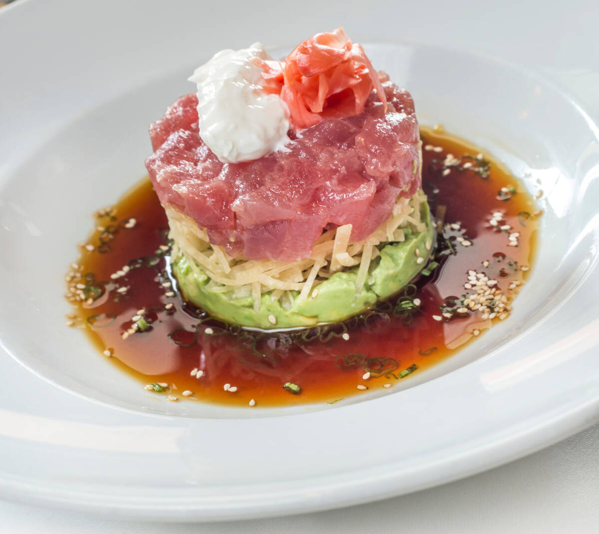 Ahi tartare from Ocean Prime, the $20 million steak and seafood restaurant taking shape atop Pr ...