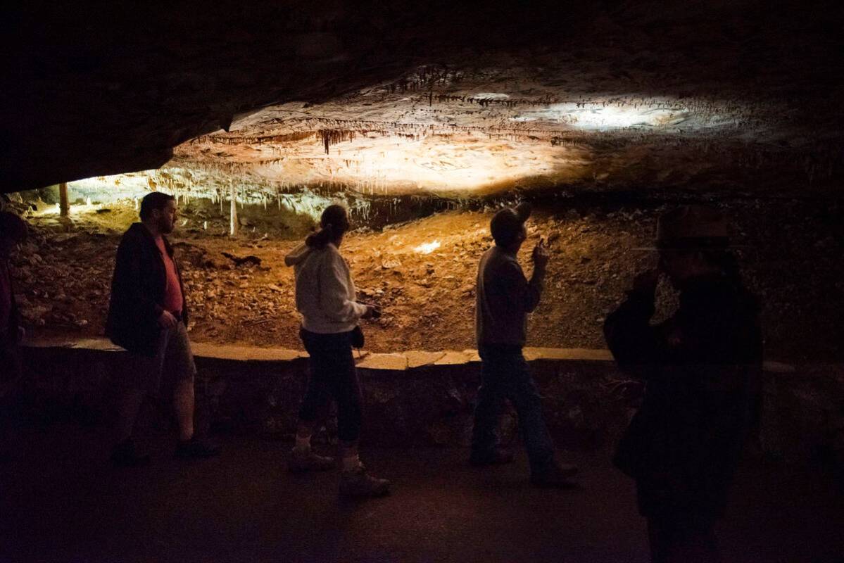 Visitors take a tour of Lehman Caves on Monday, Aug. 1, 2022, in Baker, Nev. Lehman Caves was d ...