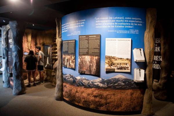 Information about Lehman Caves on display in the visitor center at Great Basin National Park on ...