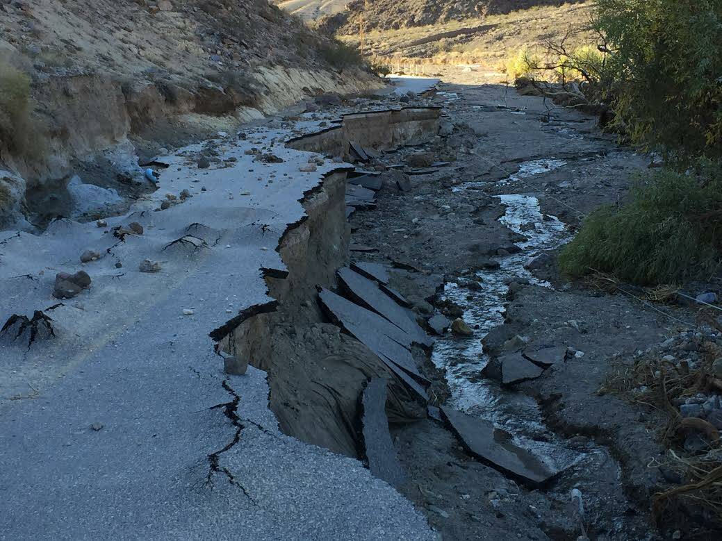 Scotty's Castle Road in Death Valley National Park is seen after the 2015 flood. (National Park ...