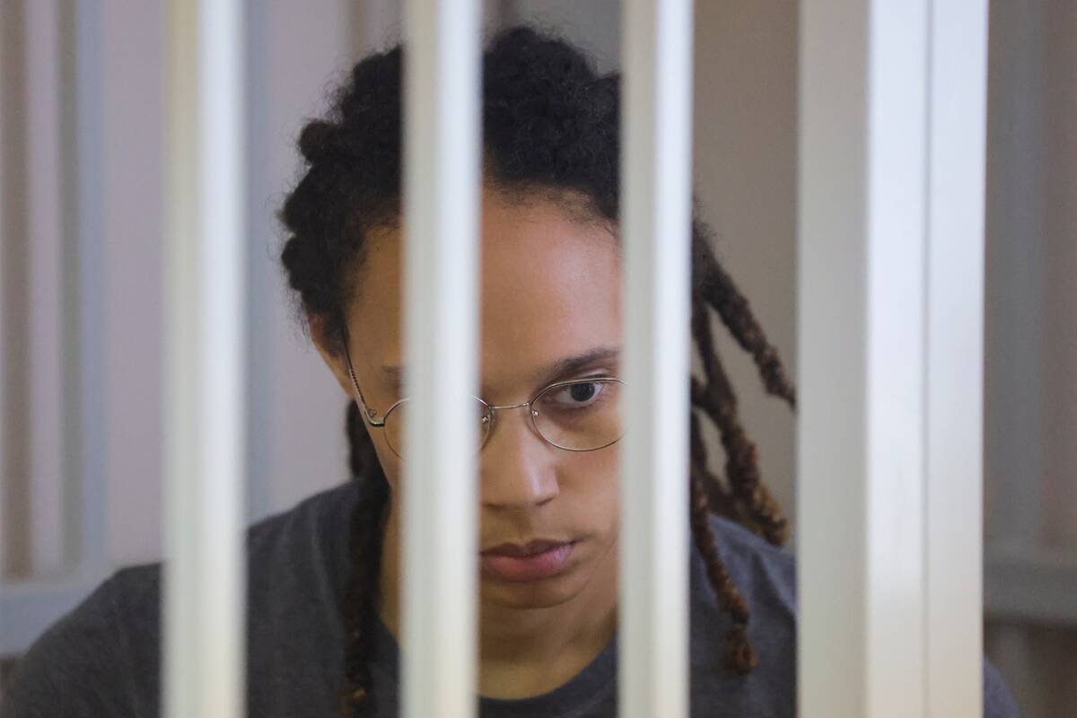 WNBA star and two-time Olympic gold medalist Brittney Griner listens the verdict standing in a ...