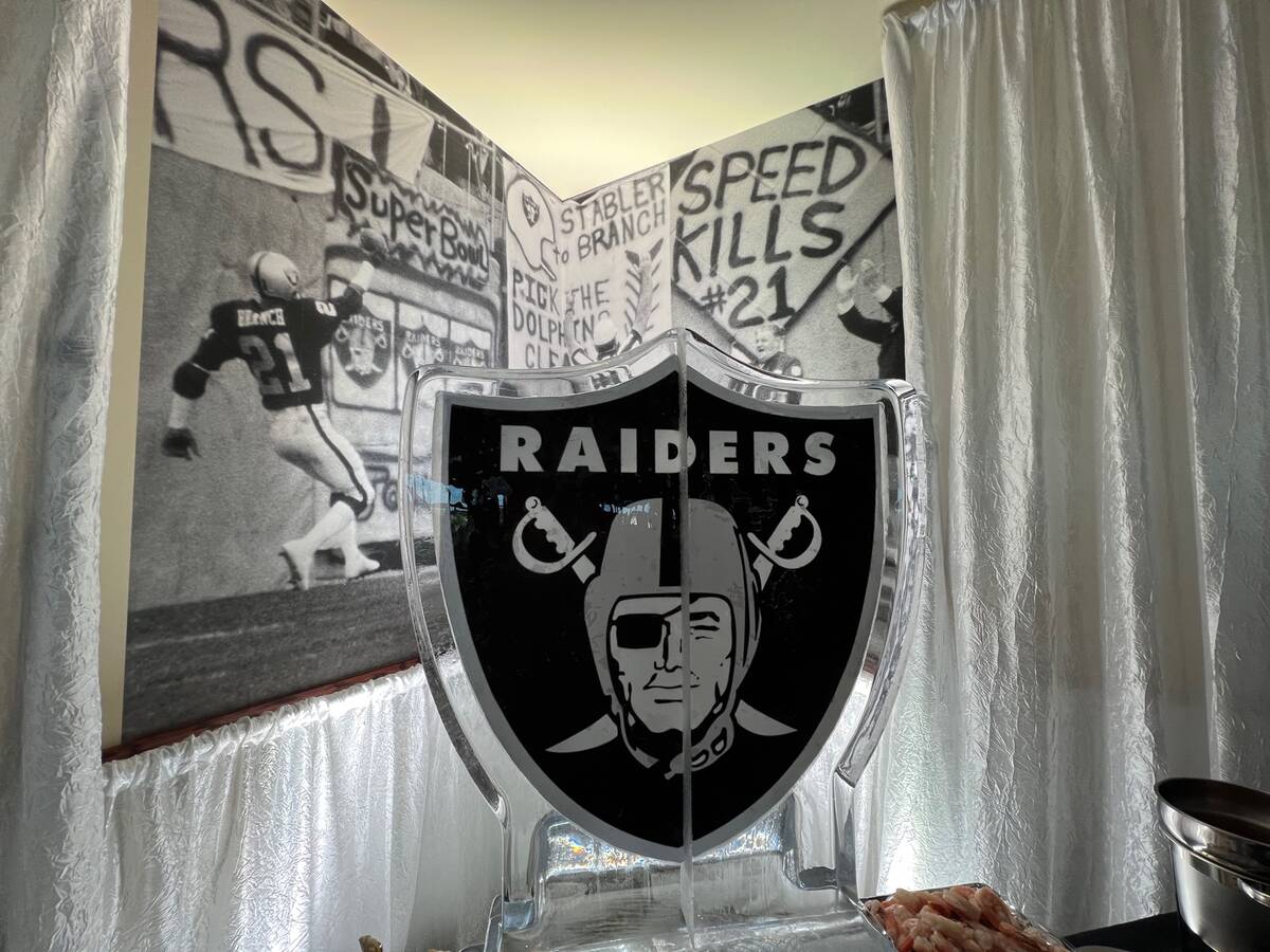 The shrimp station is shown at the Raiders' party honoring Cliff Branch at Quarry Gold Club in ...
