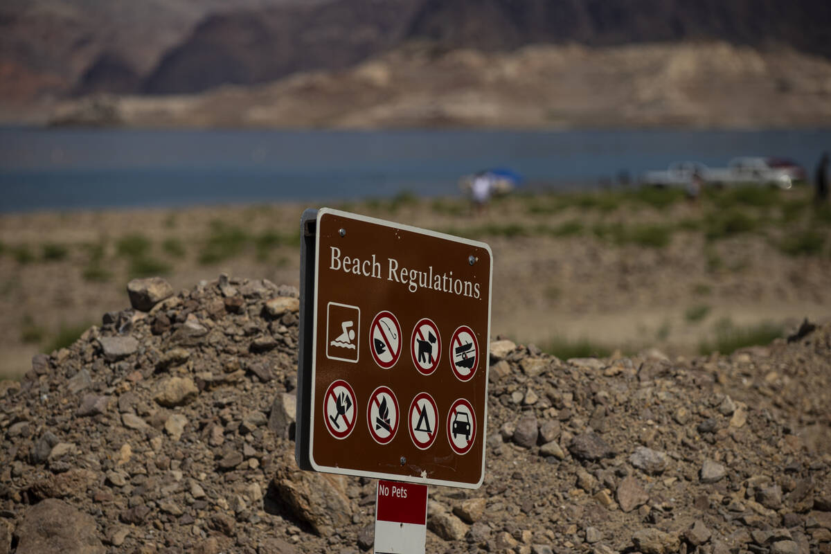 A sign at Swim Beach, along the Boulder Basin and Boulder Beach area, at Lake Mead National Rec ...
