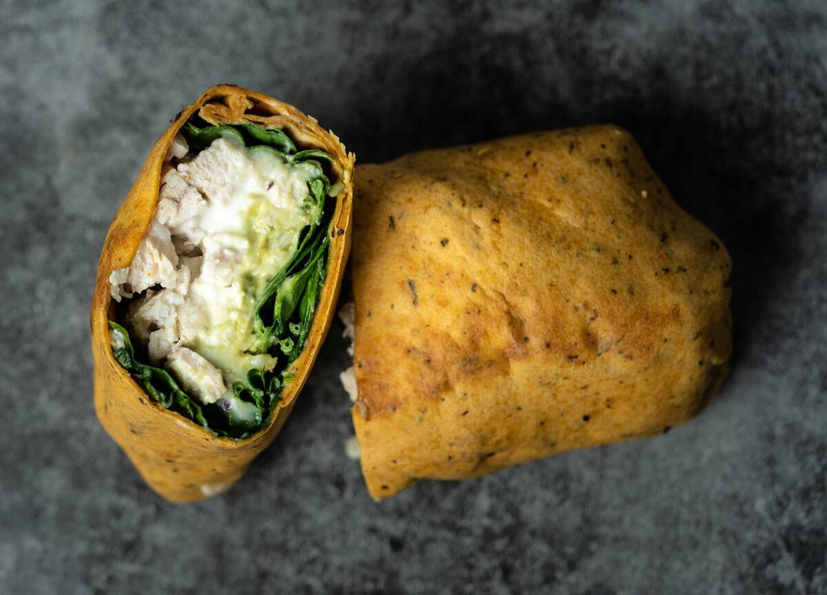 A watch your waist wrap with chicken and spinach from Clean Eatz. (Clean Eatz)