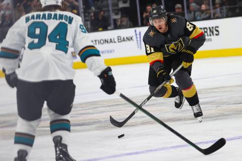 Golden Knights center Jonathan Marchessault (81) skates with the puck during the first period o ...