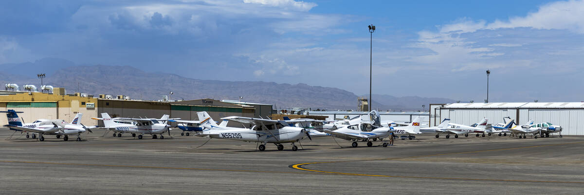 Planes parked at the North Las Vegas Airport as the FAA has issued a safety advisory for pilots ...