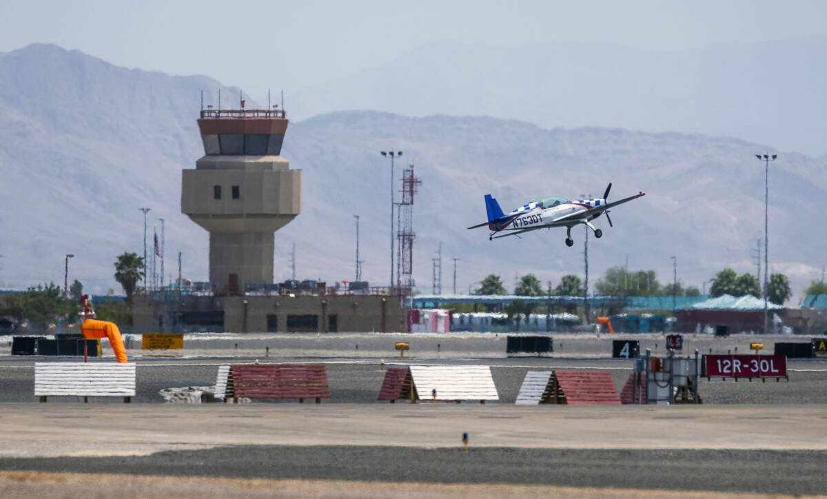 A plane comes in for a landing at the North Las Vegas Airport as the FAA has issued a safety ad ...