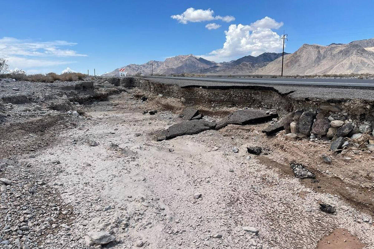 A section of State Route 190 is seen following flash flooding August 1. (California Department ...