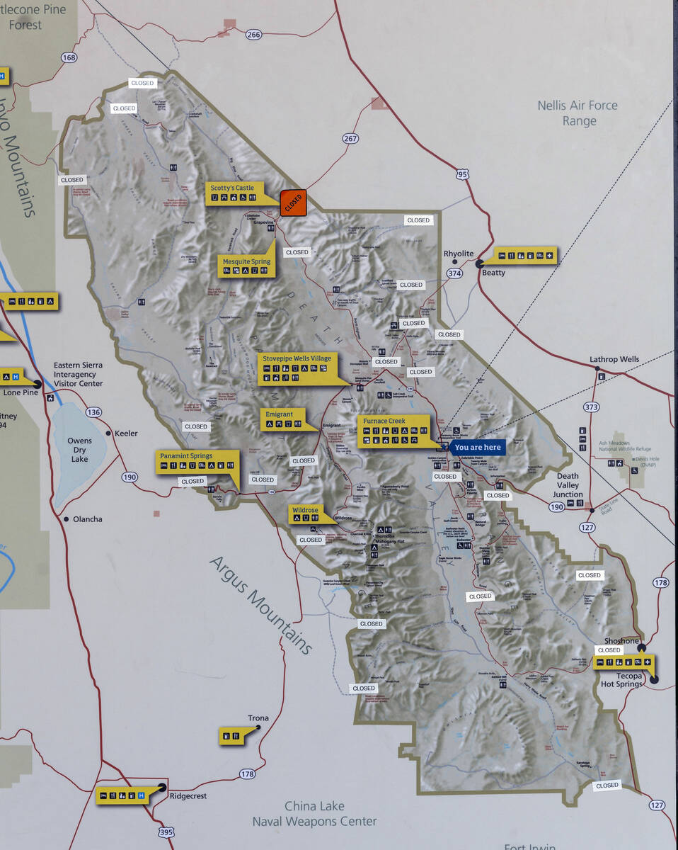 A map within Death Valley National Park at the Furnace Creek Visitor Center shows all of the te ...