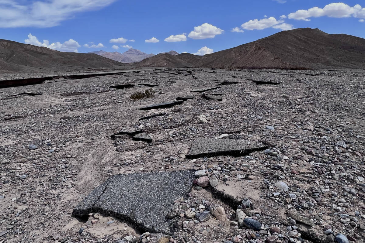 Damage caused by flooding to Daylight Pass Road in Death Valley National Park on Tuesday, Augus ...