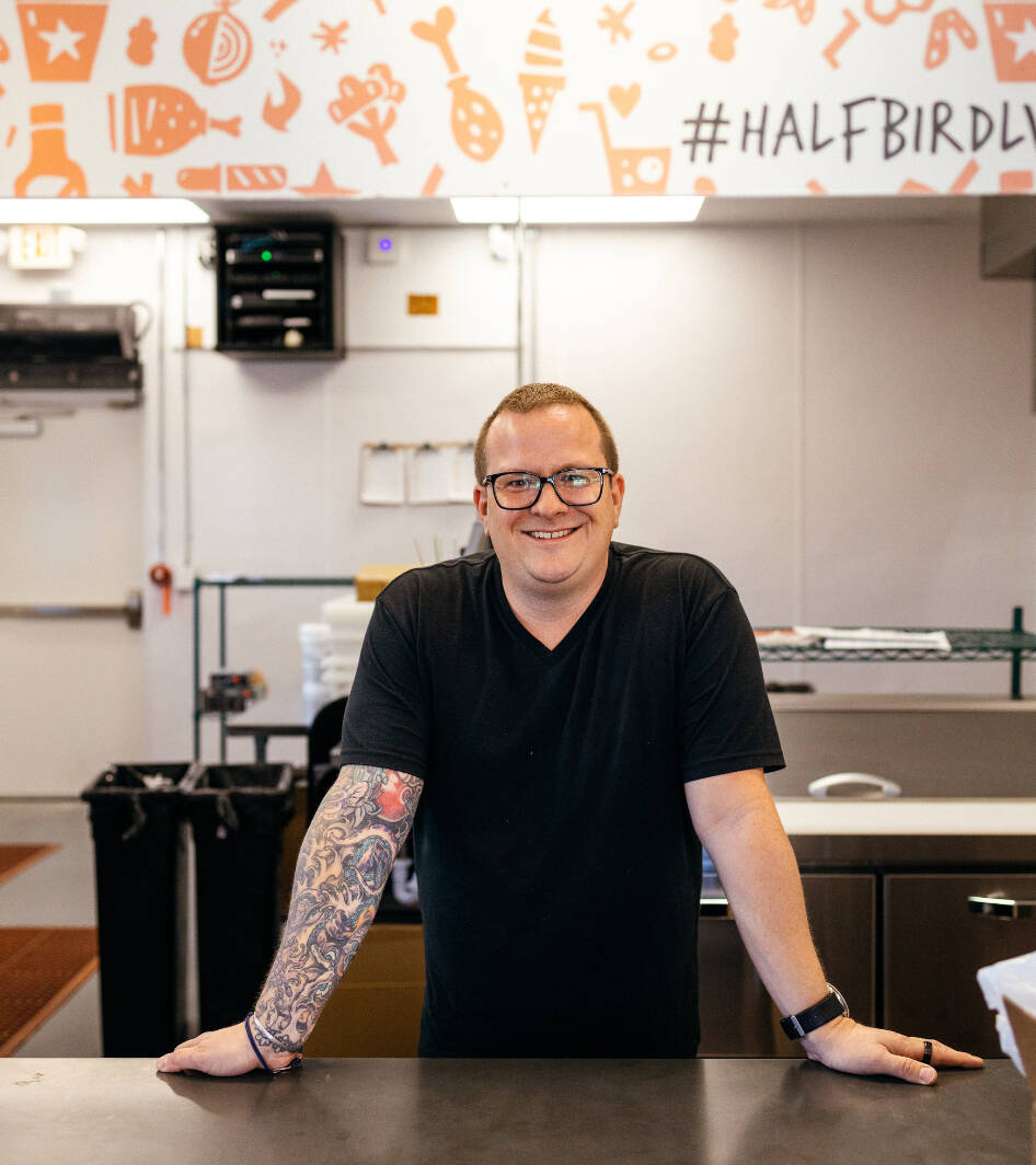 Chef Brian Howard, chef-owner of the new Half Bird Chicken & Beer in the Chinatown neighborhood ...
