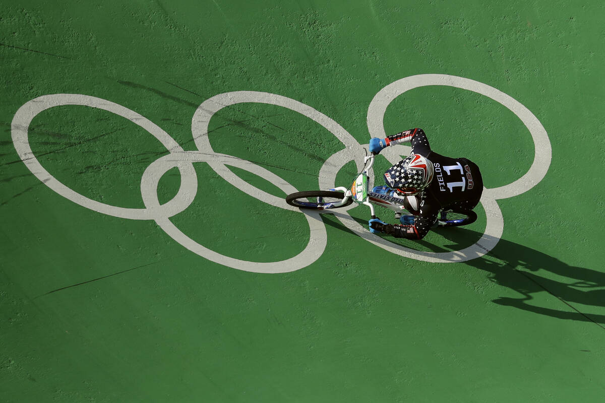 Connor Fields of the United States compete to win gold in the men's BMX cycling final during th ...