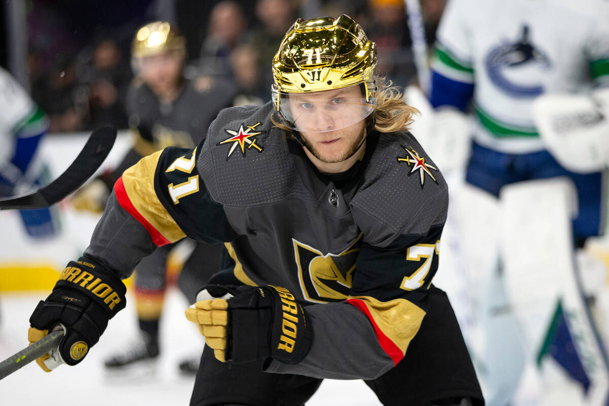 Golden Knights center William Karlsson (71) skates for the puck during the first period of an N ...