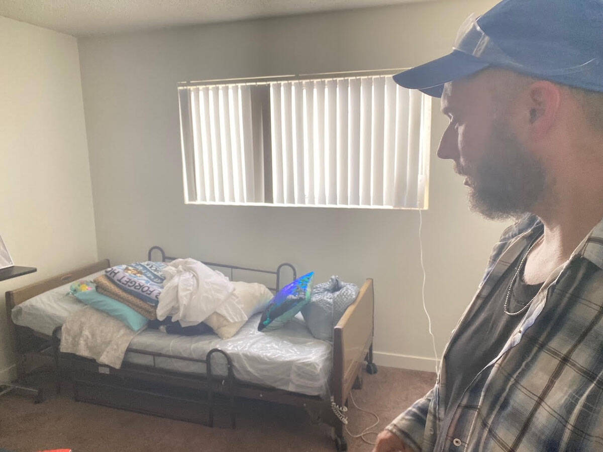 Peyton Faircloth, 39, in the bedroom of his grandmother Joan Cafflel, who was fatally mauled by ...