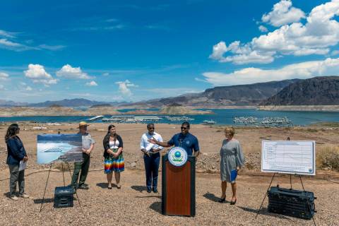 EPA Administrator Michael S. Regan speaks about climate concerns at the Lake Mead National Recr ...