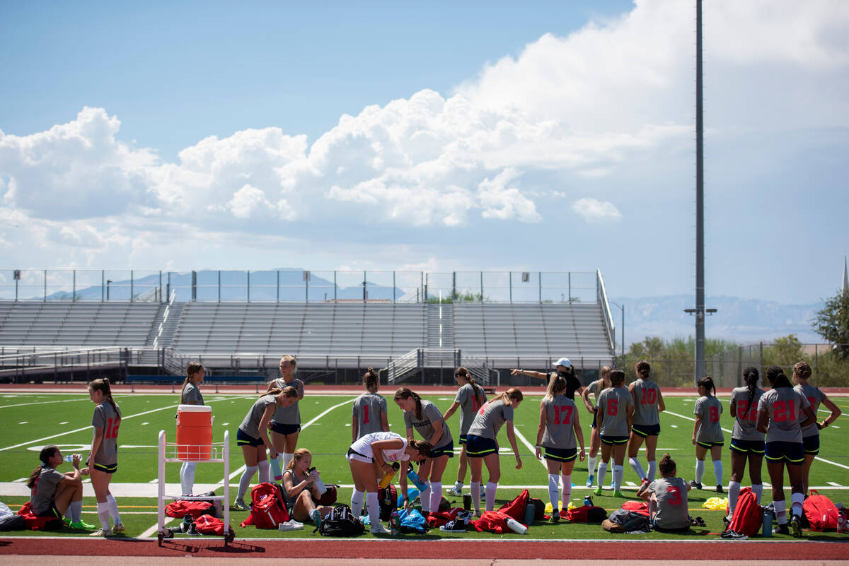 The Coronado High School girls soccer team practices on Tuesday, Aug. 16, 2022, in Las Vegas. ( ...