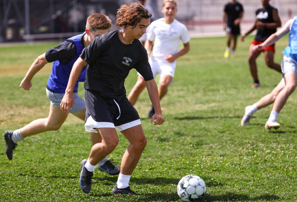 Palo Verde’s Gannon Gaudioso kicks the ball during soccer practice at the school on Mond ...